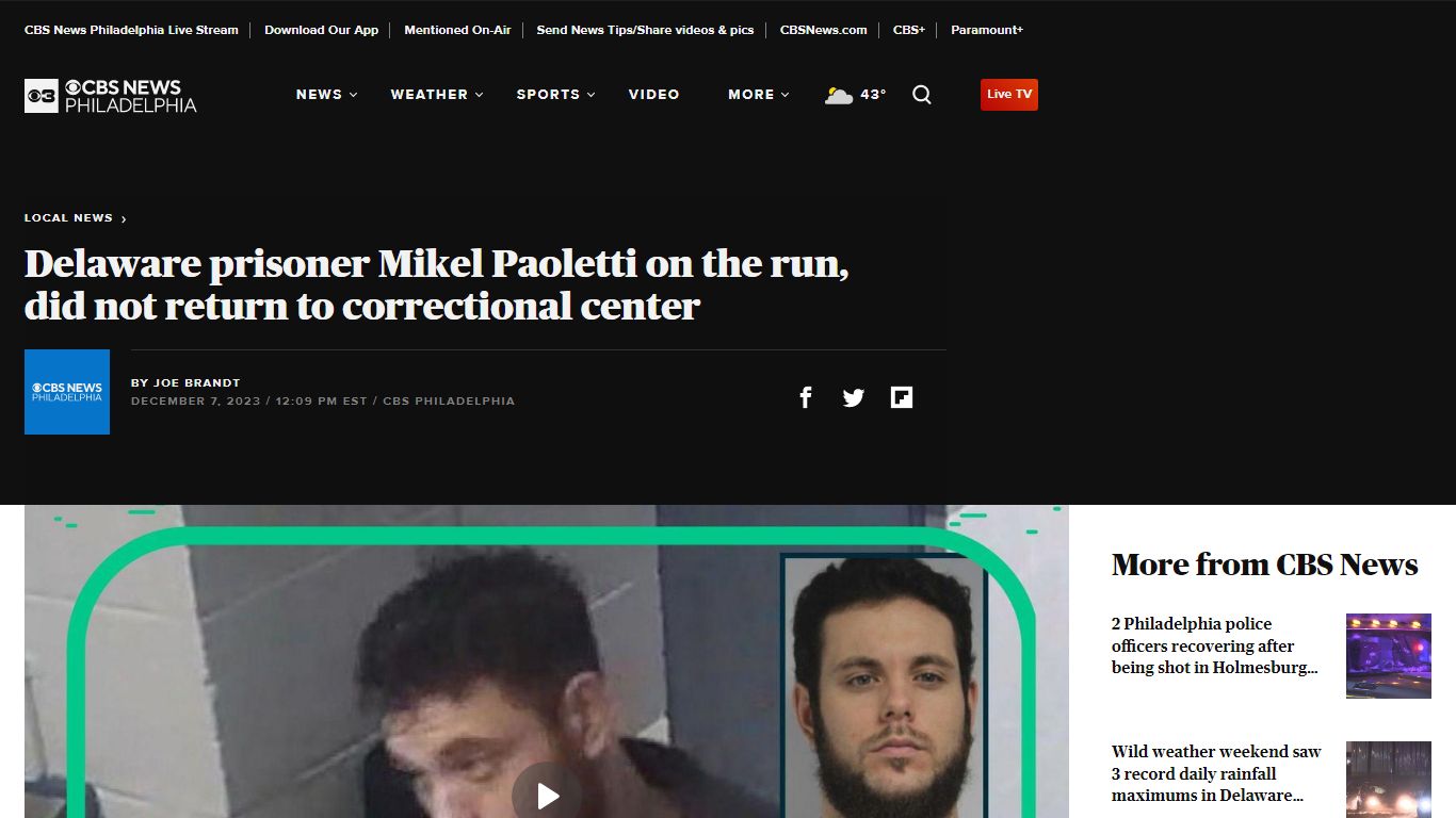 Delaware prisoner Mikel Paoletti on the run, did not return to ...